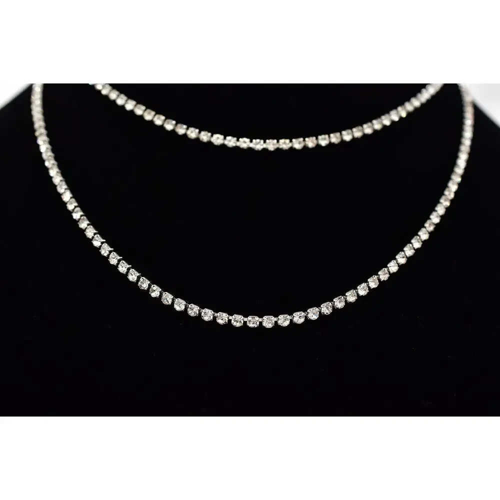 Vintage Rhinestone Crystal Multi-Chain Necklace Sparkling Silver Tone Y2K BinBL